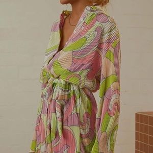 ABYOVRT Women Shirt Dresses Long Sleeve Pleated Button Down Mini Dress